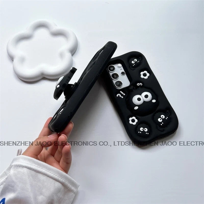 3D Black briquettes Grip Tok Holder Silicon Soft Phone Case For Samsung Galaxy S25 Ultra S24 S23 Ultra S21 FE