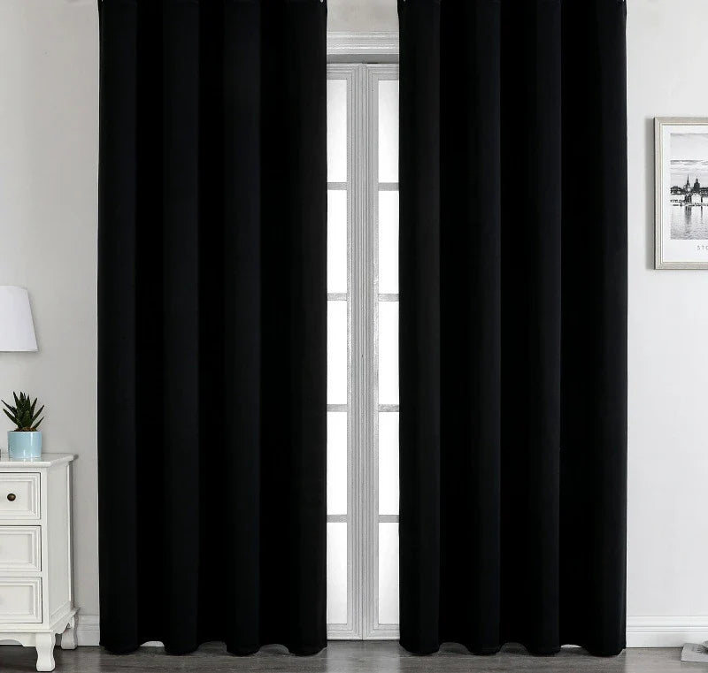 Black High Blackout  Curtains for Living Room Finished Window Curtains for Bedroom