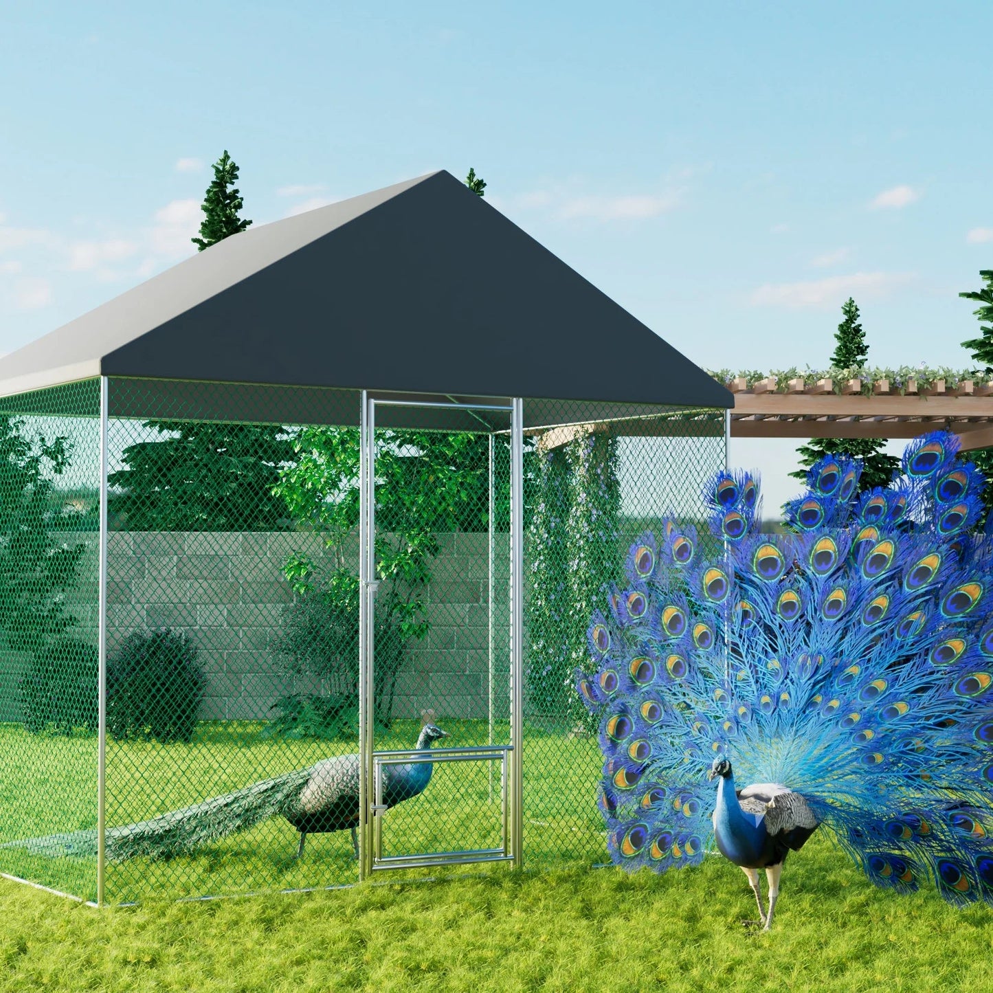 Jumbo Large Metal Chicken Coop Runs for Outdoor Yard, Walk in Chicken Cage, with Mesh and Waterproof Cover, Hen House