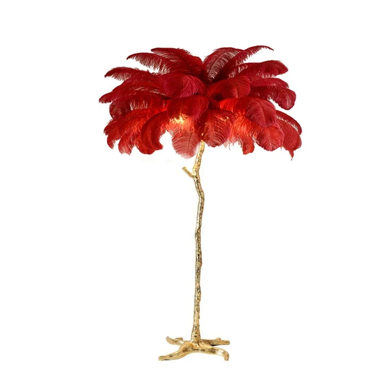 Ostrich Feather Led Floor Lamp Copper Resin Bedroom Bedside Standing Table Light