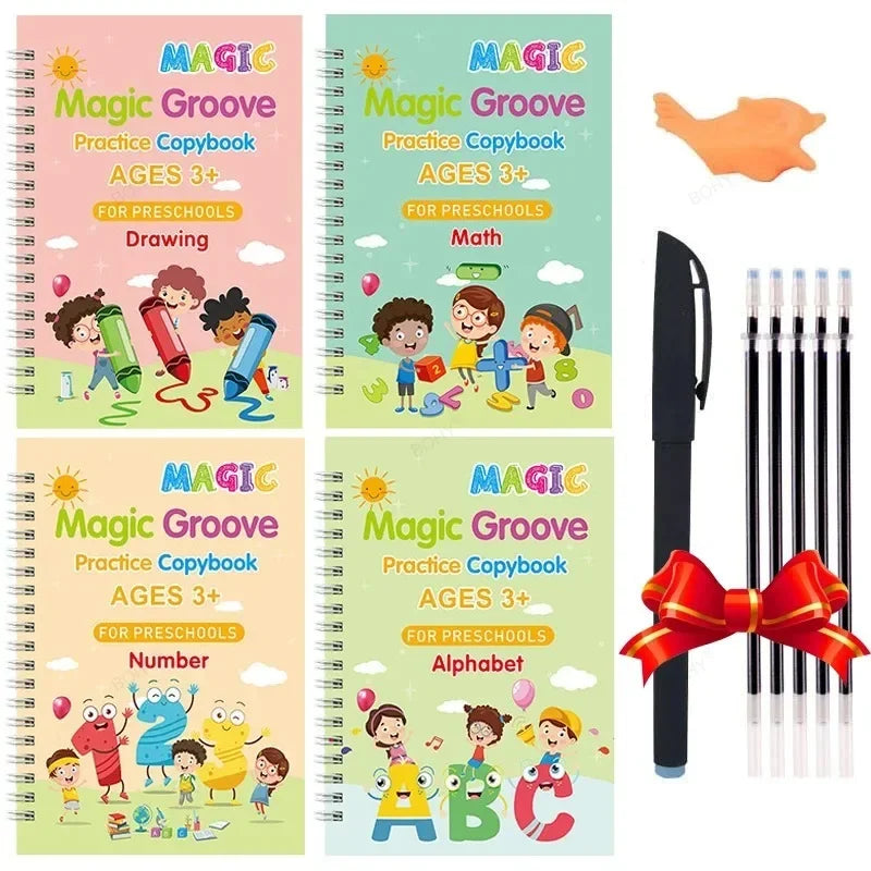 4 Books SANK Copybooks Pen Magic Copy Book Free Wiping Kids Writing Sticker Practice Copybook for Calligraphy
