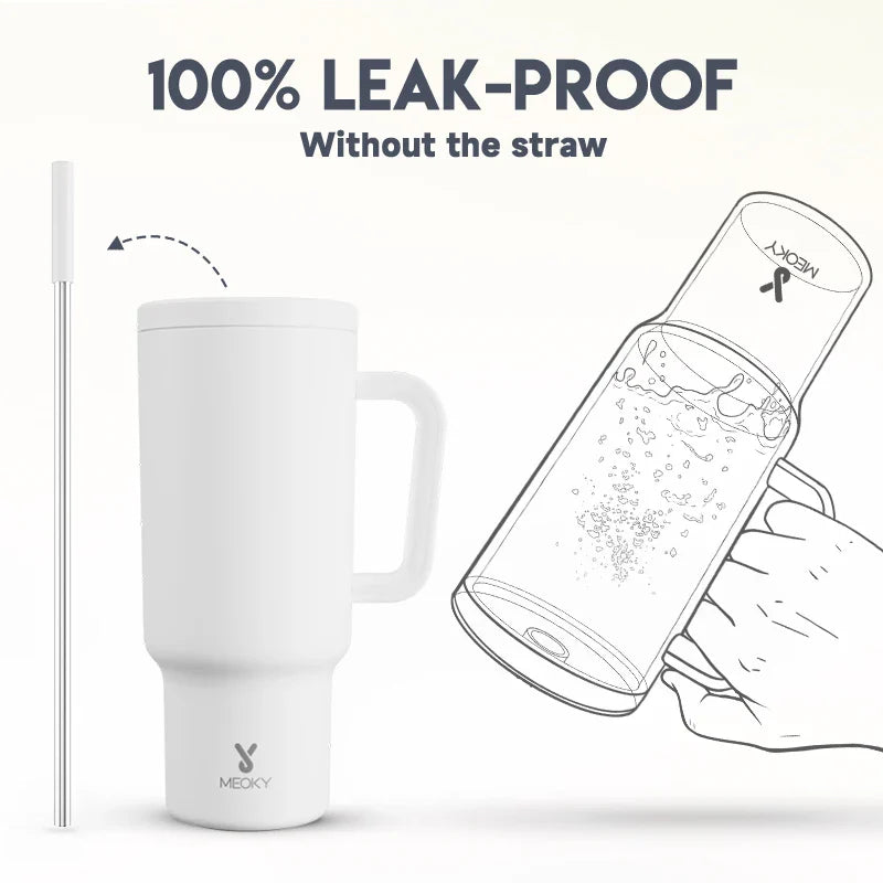 Meoky New 40oz Handle Tumbler Keep Hot Insulation Coffee Cup Multicolor Stainless Steel Leak-proof Car Mug Vacuum Bottle Winter