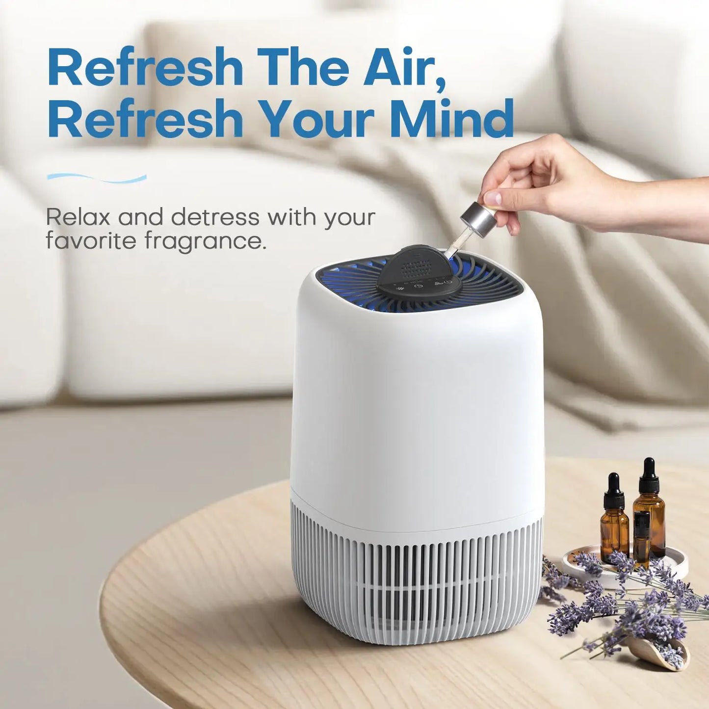 Air Purifiers for Bedroom Home, Air Filter Cleaner with Fragrance Sponge, HEPA Filter for Smoke, Allergies, Pollen, Pet Timer