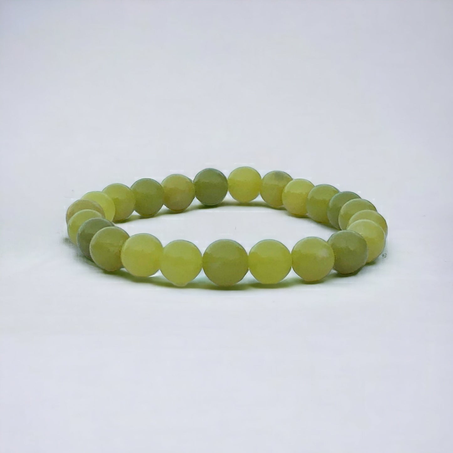 8mm Serpentine Gemtone Streach Bracelet in Rare Apple Green Color aka Zehrmora