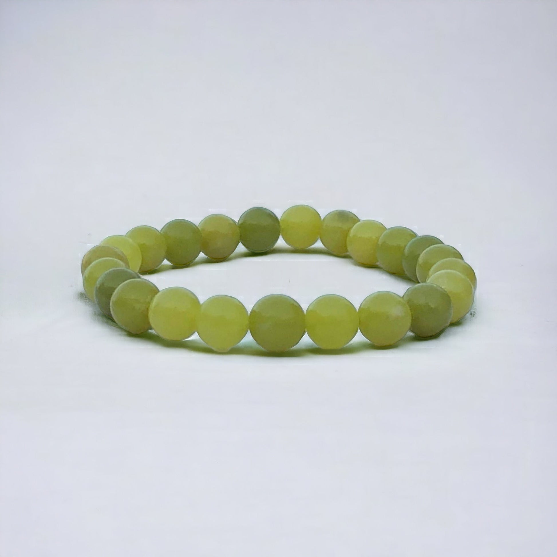 8mm Serpentine Gemtone Streach Bracelet in Rare Apple Green Color aka Zehrmora