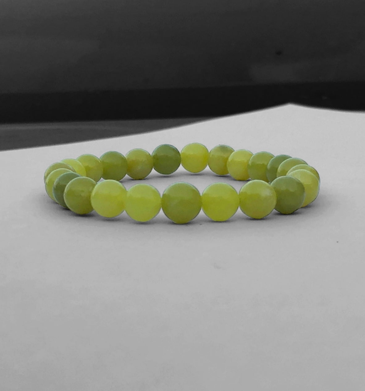 8mm Serpentine Gemtone Streach Bracelet in Rare Apple Green Color aka Zehrmora