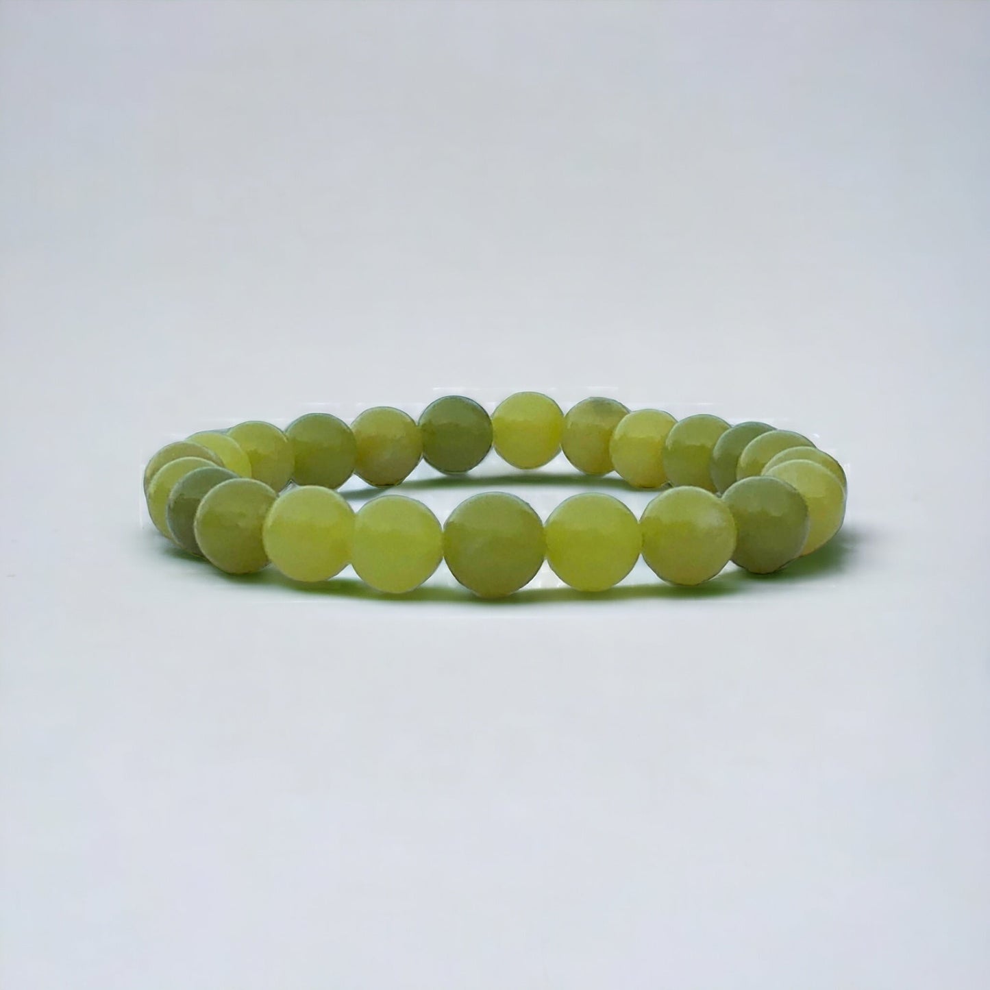 8mm Serpentine Gemtone Streach Bracelet in Rare Apple Green Color aka Zehrmora
