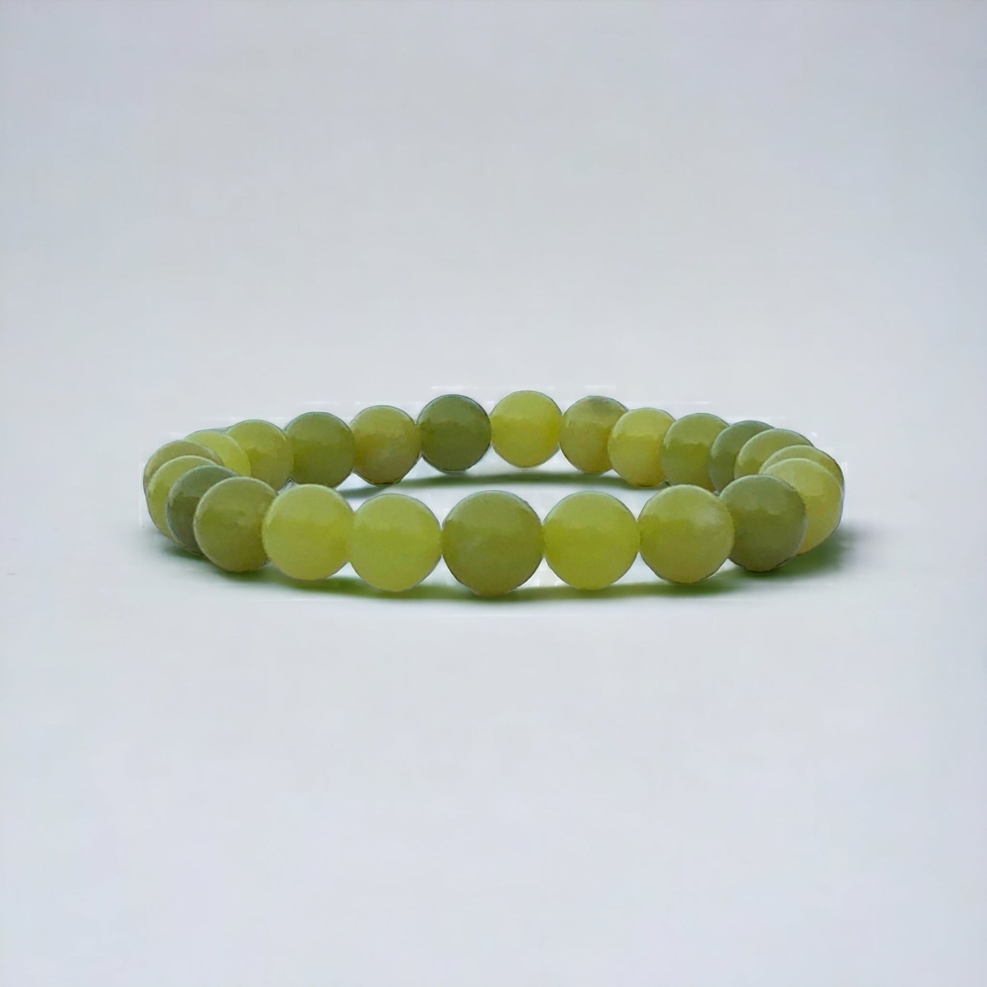 8mm Serpentine Gemtone Streach Bracelet in Rare Apple Green Color aka Zehrmora