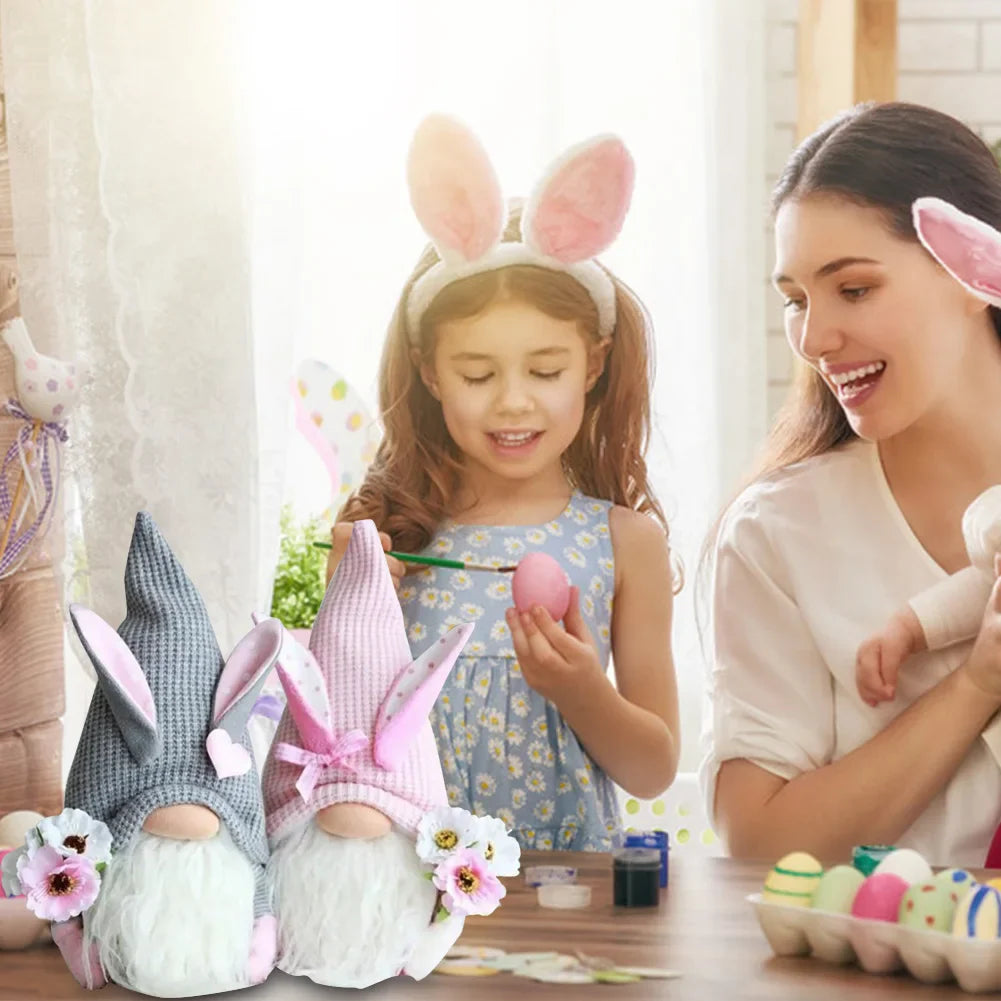 2Pcs Rabbit Ear Faceless Gnome with Knitted Hat Easter Old Man Dwarf Decor Festival Theme for Bedroom Living Room Decor