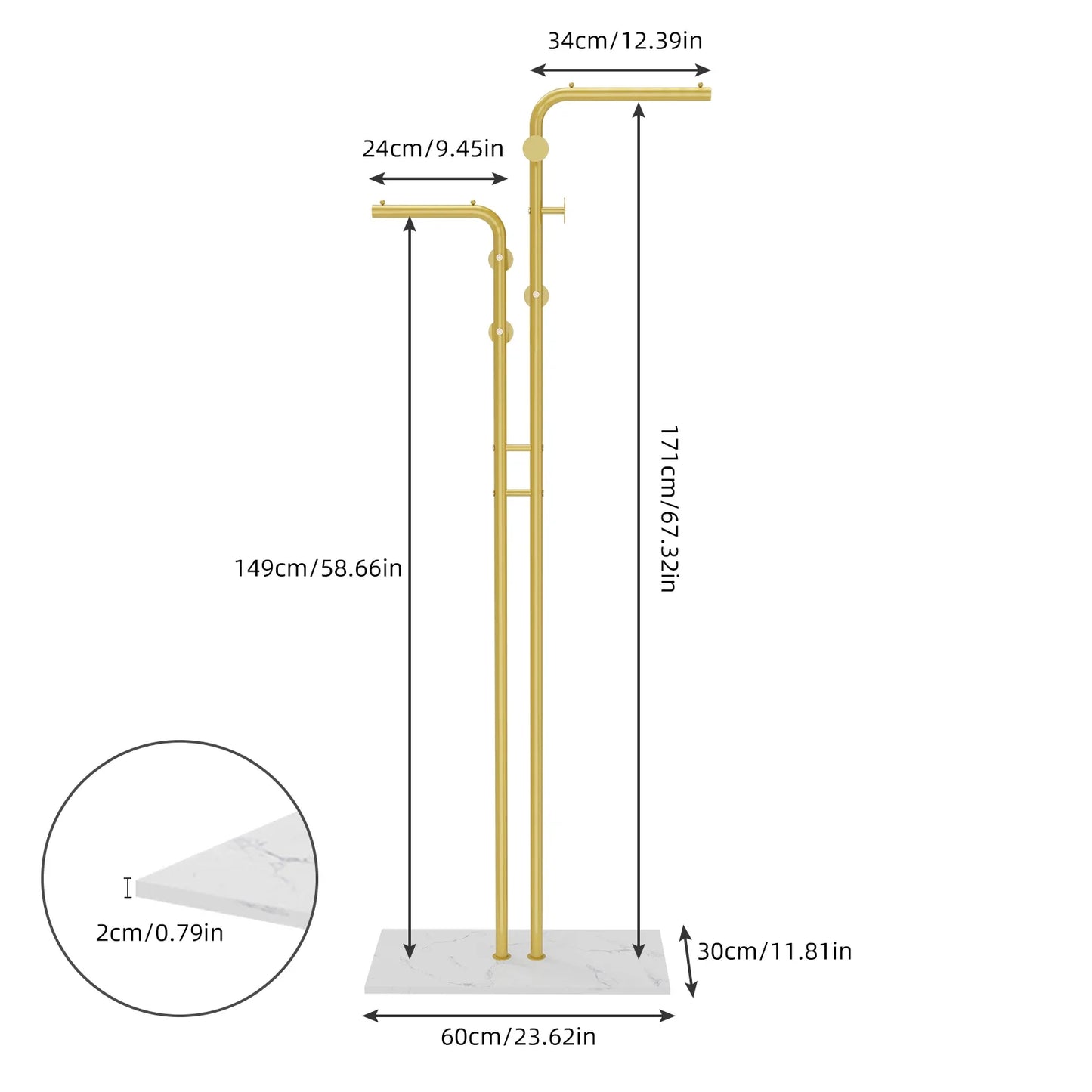 Heavy Duty Metal Dual-pole Clothes Rail Anti-Collapse Garment Rack Coat Hanger Stand Stable Stone Base