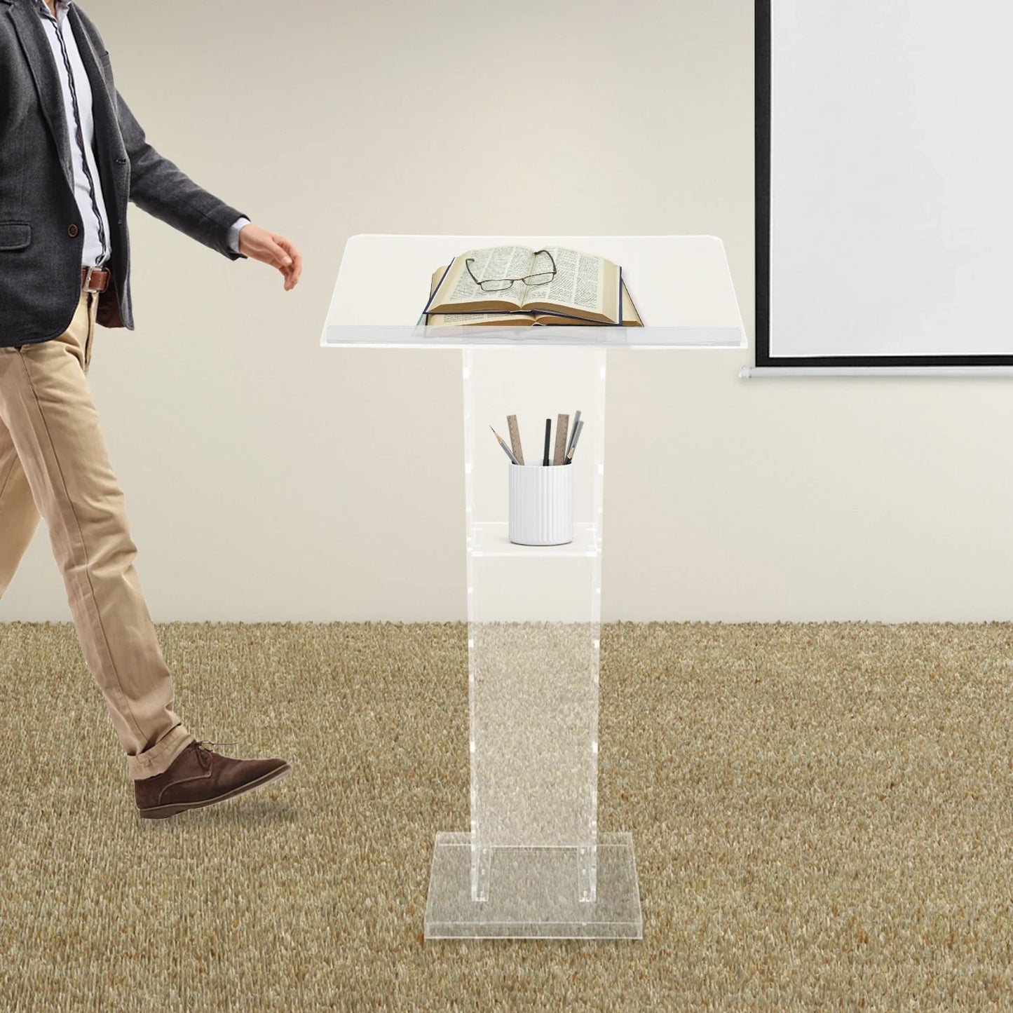 Lectern Plexiglas Podium Clear Standing Acrylic PulPits for Display Speech Podium Portable Academy Pulpit 60*40*110cm