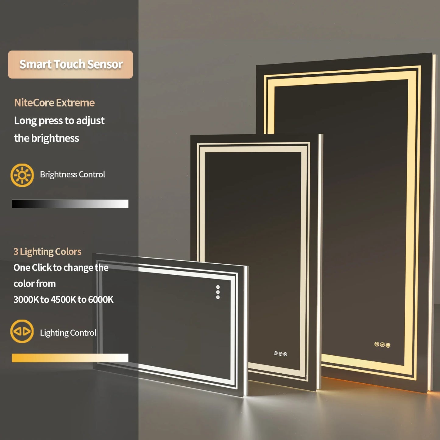 LED Illuminated Bathroom Wall Mirror with Demister Pad, Touch Sensor, Anti-Fog Makeup, Vanity Mirror, Front and Backlit Lights