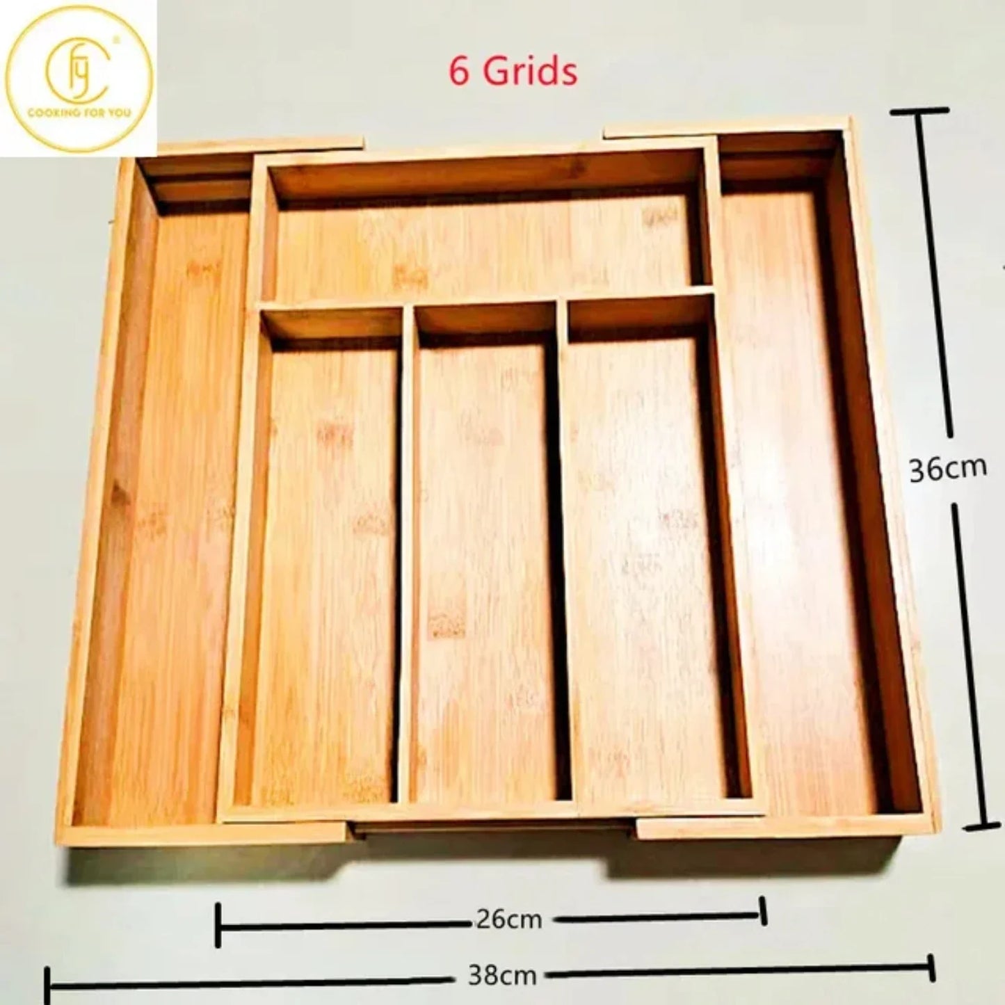 Adjustable 6/7 Grids Bamboo Drawers Insert Box for Cutlery Dinnerware Tools - Kitchen Cabinet Organizer and Housholder Gold tray
