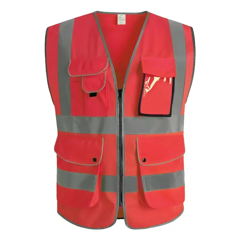 9 Pockets Class 2 High Visibility Reflective Safety Vest for Men Women Work Construction Orange Safety Vests Hi Vis Workwear