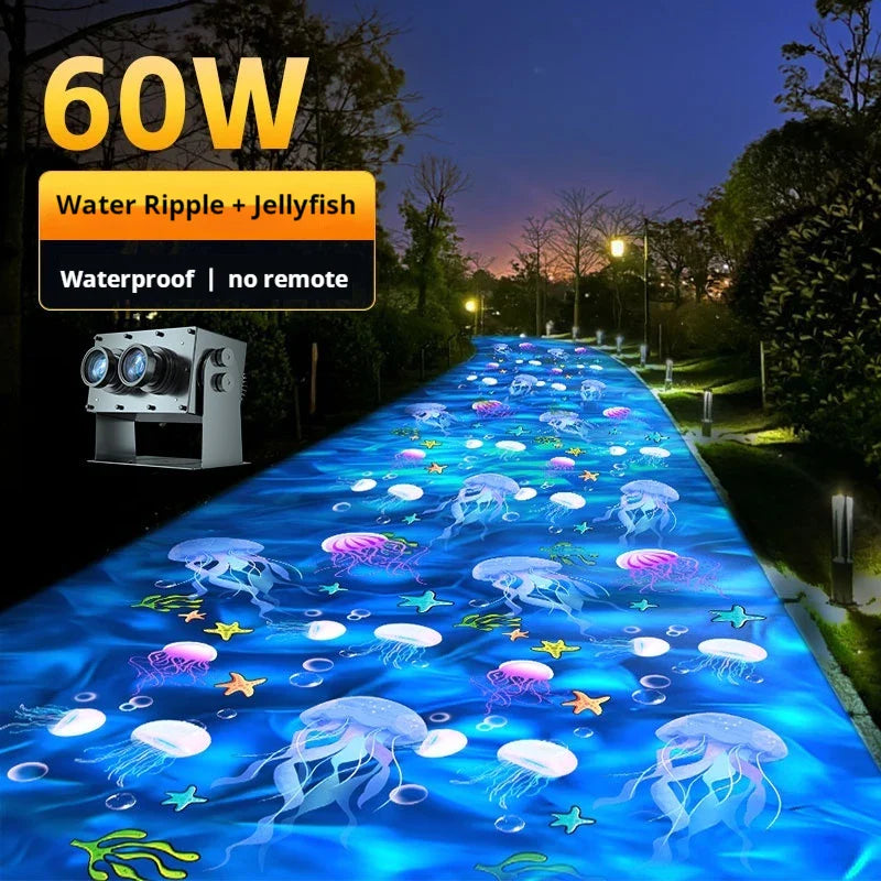 Projection spotlight of the Ocean World with dynamic water ripple jellyfish