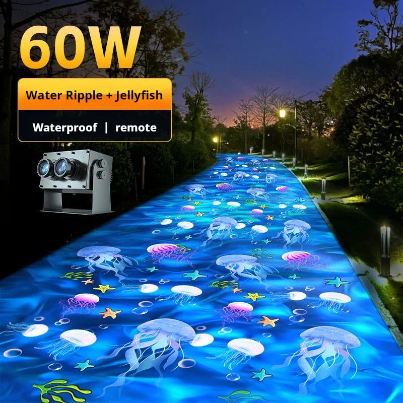 Projection spotlight of the Ocean World with dynamic water ripple jellyfish