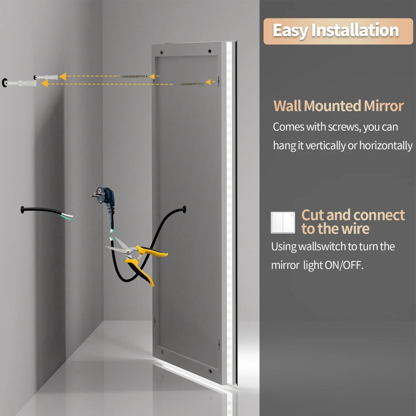 LED Illuminated Bathroom Wall Mirror with Demister Pad, Touch Sensor, Anti-Fog Makeup, Vanity Mirror, Front and Backlit Lights