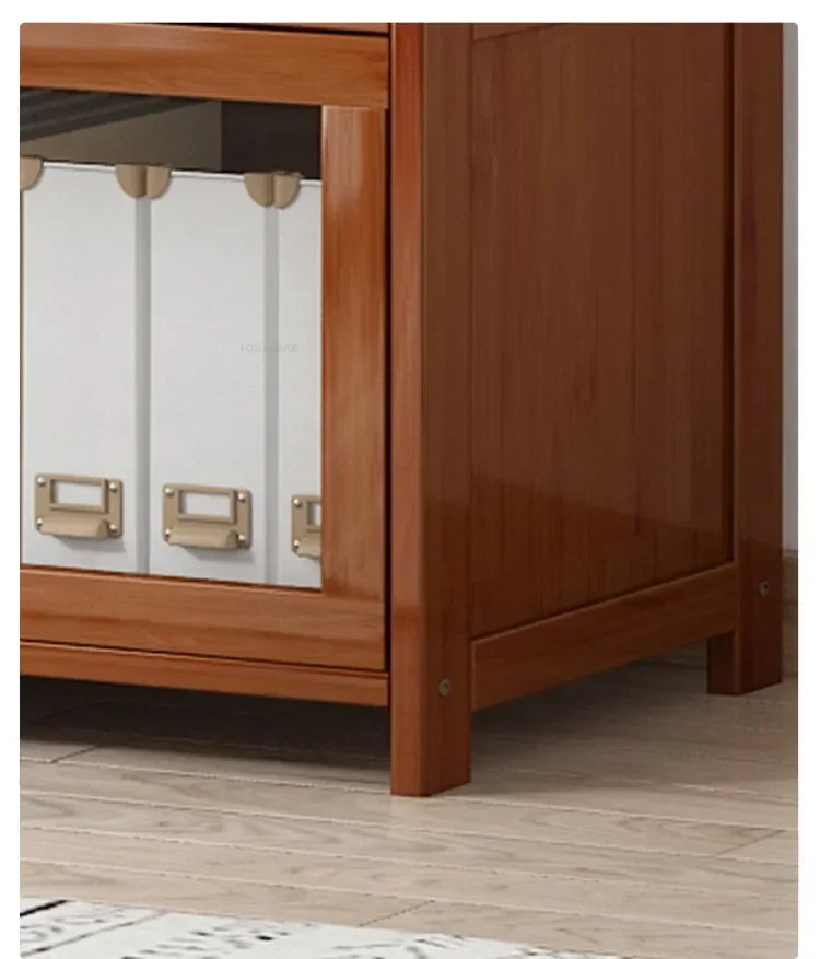 Japanese Home Furniture Bamboo Bookcases Organizer Multi-layer Storage Shelf Simple Retro Bookshelf With Door Modern Office Desk