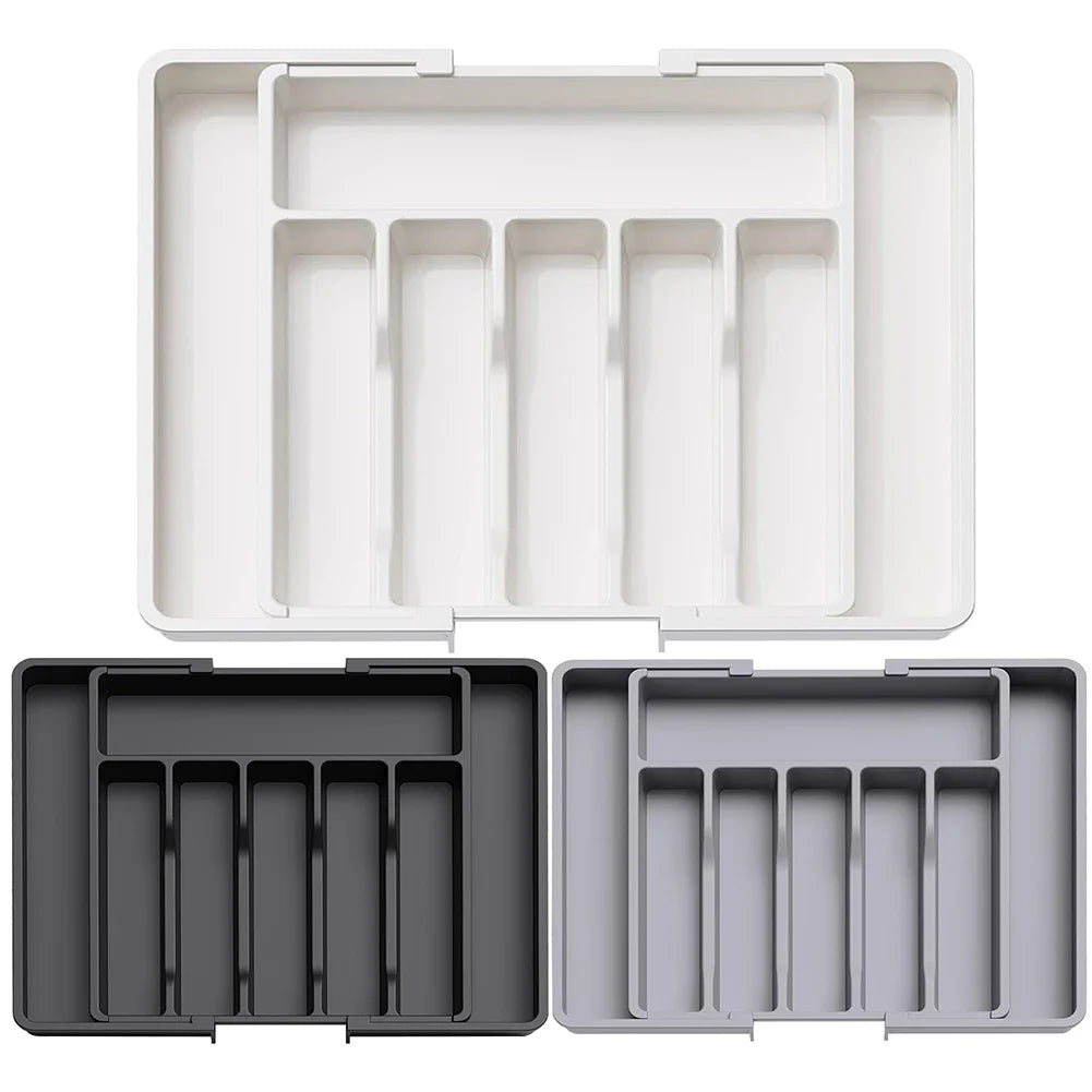Adjustable Flatware Tableware Organizer Expandable Utensil Tray with Dividers Utensil Holder Storage Tray for Spoons Fork Knives