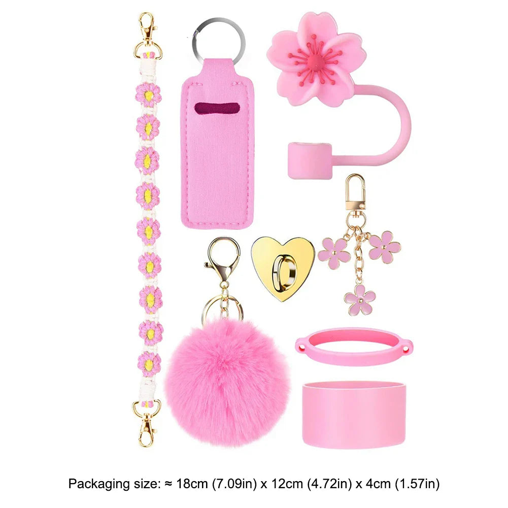 8Pcs/Set Silicone cup cover Straw Cover Handle Strap Keychain Lipstick Pouch for Stanley 40oz Tumbler Accessories Set