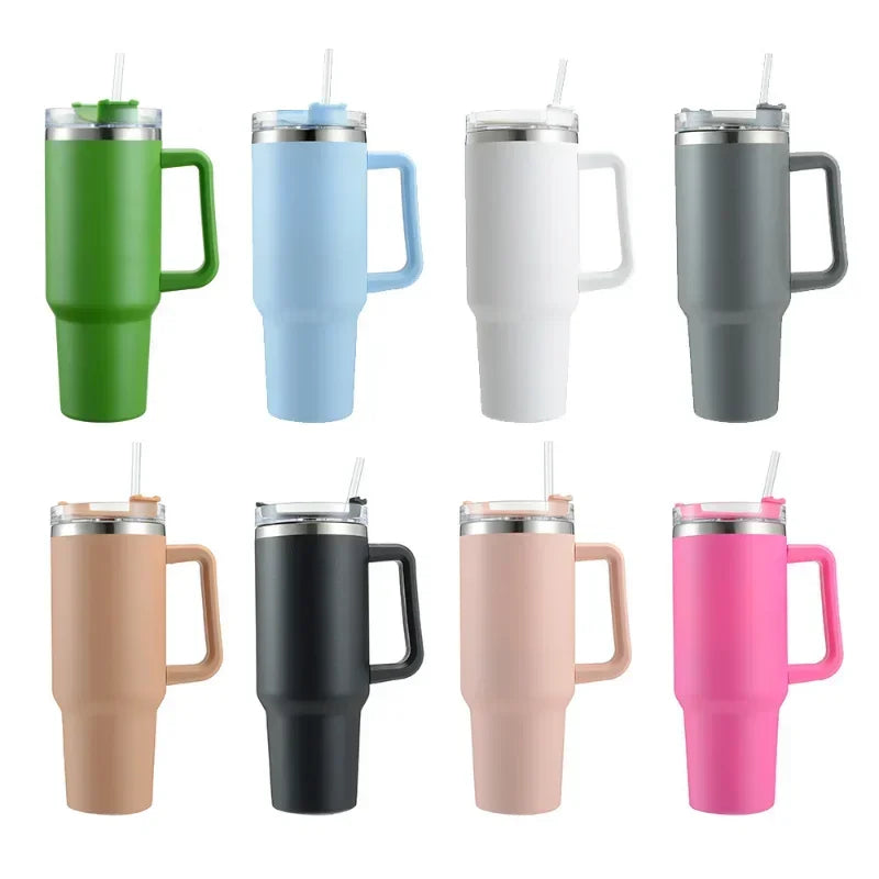 40oz Mug Tumbler With Handle Insulated Tumbler With Lids Straw Stainless Steel Coffee Tumbler Termos Cup With Brand Logo