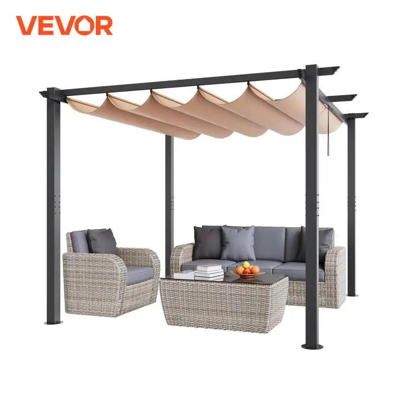 VEVOR 10'x10' Outdoor Retractable Pergola with Canopy Aluminum Pergola with Canopy Modern Pergola with Shade Canopy for Patios