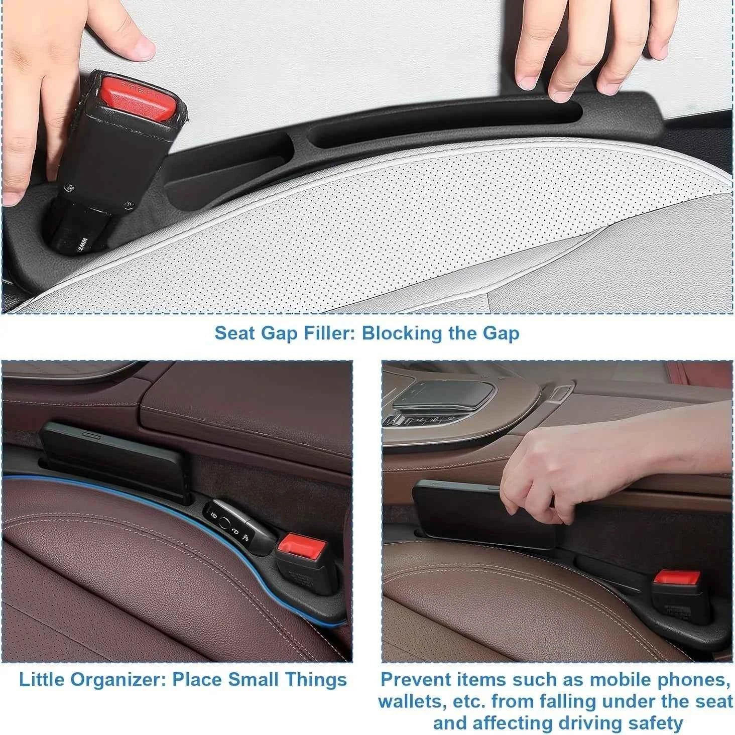 2pc Car Seat Gap Filler Organizer Pu Waterproof Car Seat Gap Plug Strip with 2 Grooves Seat Gap Storage Auto Interior Accessorie