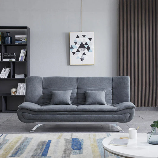 Grey Shell 3 Seater Recliner Sofa Bed with 2 Pillows  for Living Room Bedroom Home Office Study