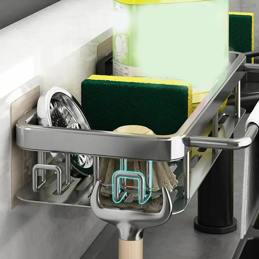 1pc Kitchen Aluminium sink Drain Rack shelf Basket Organizer Kitchen Accessories SpongeStorage Faucet Holder soap Drainer