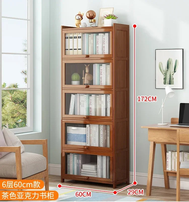 Japanese Home Furniture Bamboo Bookcases Organizer Multi-layer Storage Shelf Simple Retro Bookshelf With Door Modern Office Desk
