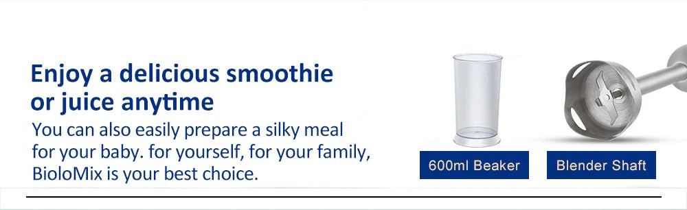 BioloMix 1200W 5-in-1 Immersion Hand Stick Blender Mixer Vegetable Meat Grinder 800ml Chopper Whisk 600ml Smoothie Cup