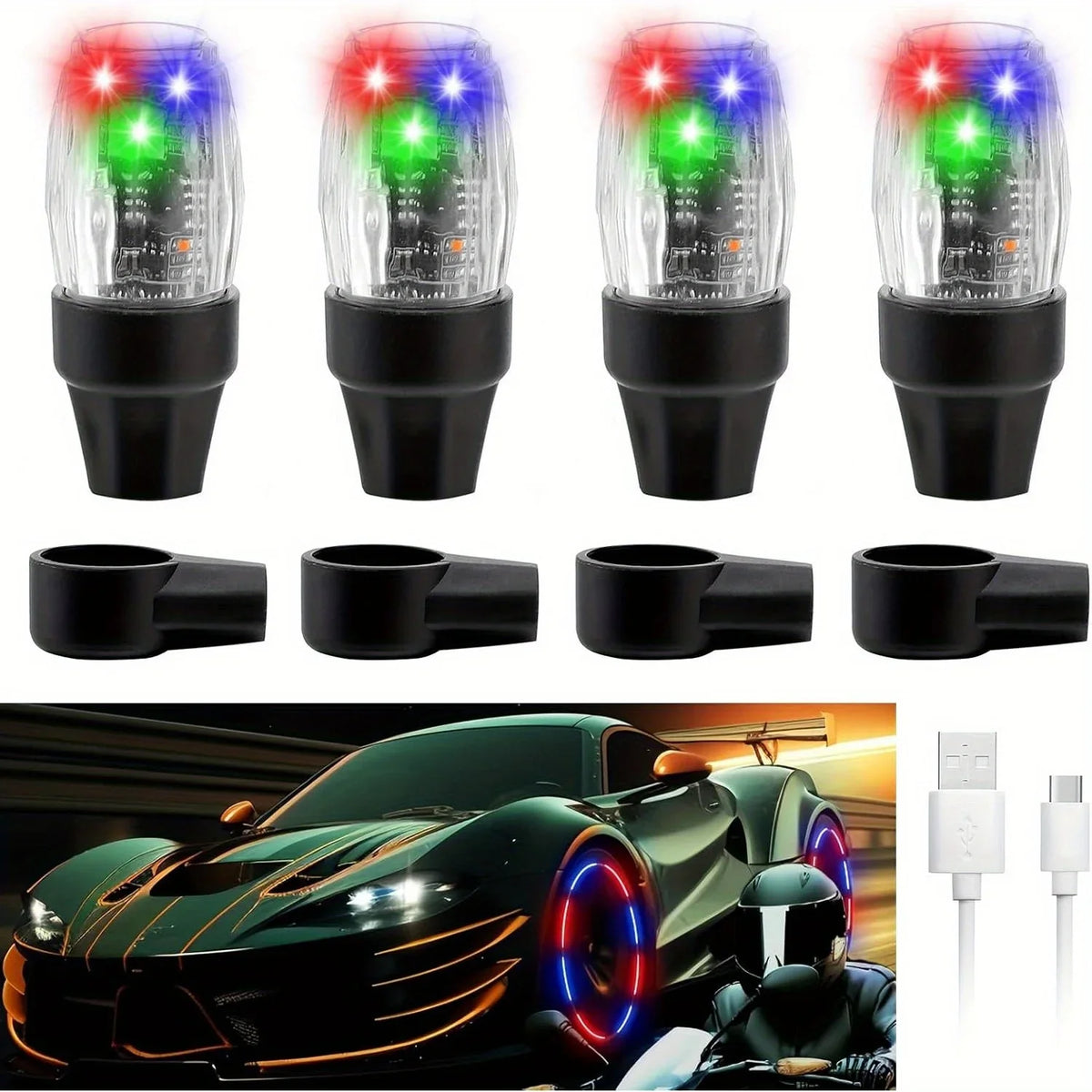 LED Tire Valve Lights Colorful Flashing Wheel Stem Cap Lights for Cars
