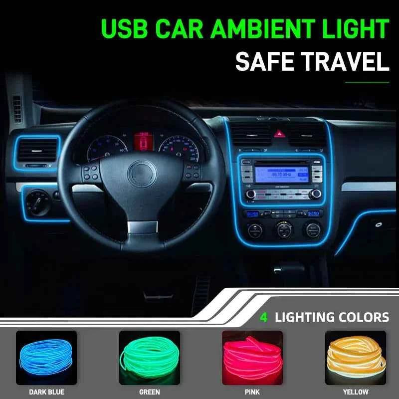 1M/3M/5M Car Interior Led Decorative Lamp EL Wiring Neon Strip For Auto DIY Flexible Ambient Light USB Party Atmosphere Diode