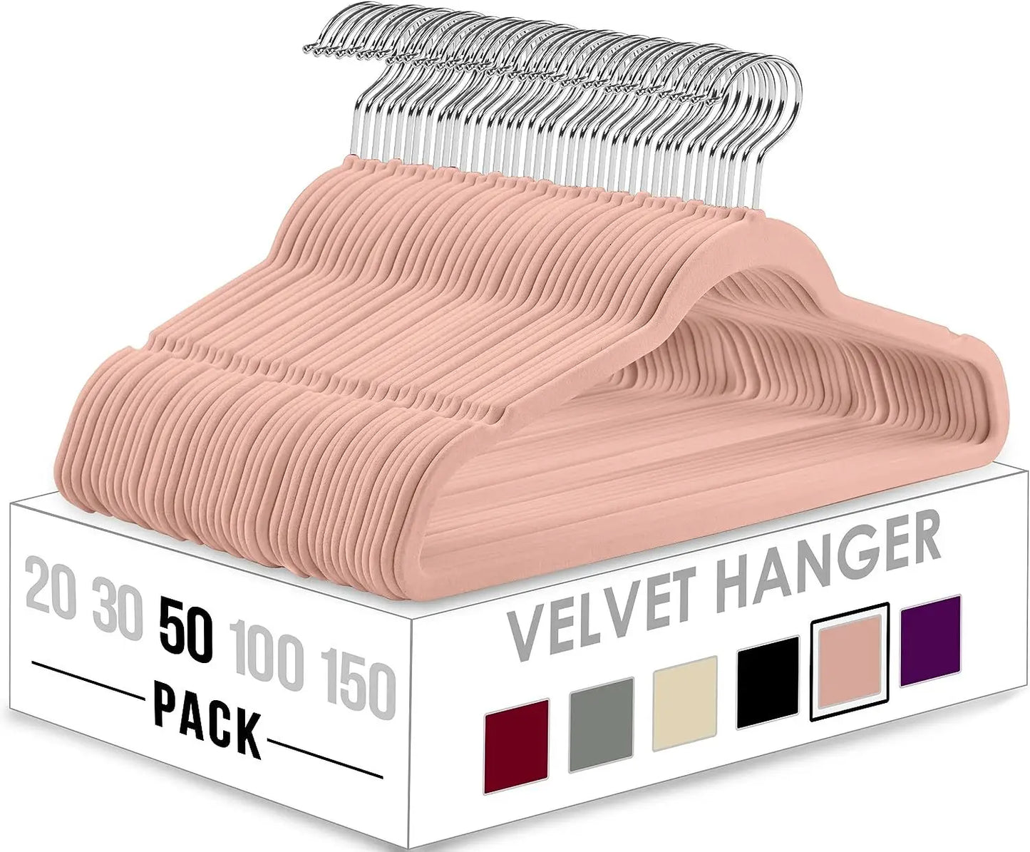 50pcs Multiple Colors Flocking Multi-function Anti-slip Plastic Hanger Black Velvet Thickened Magic Clothes Hanger Clothes Rack