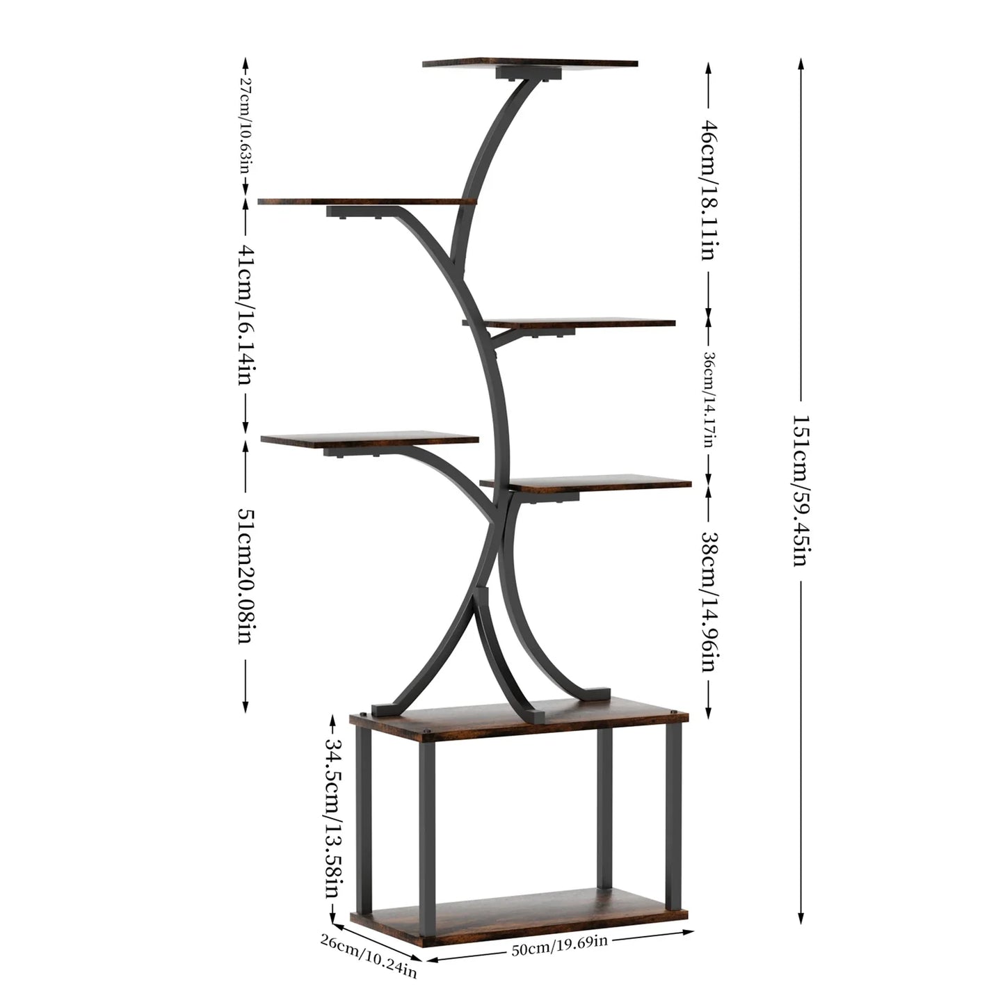 7 Tier Tree Shaped Plant Stand for Patio Living Room Metal Plant Flower Pot Display Holder Multiple Shelves