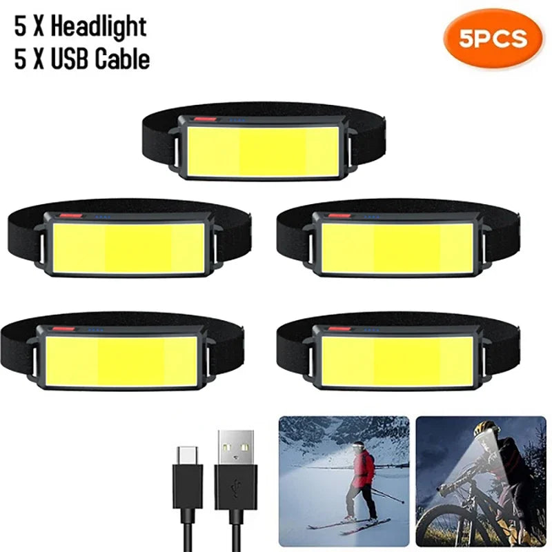 Powerful COB LED Headlamp Type-c Rechargeable Head Flashlight