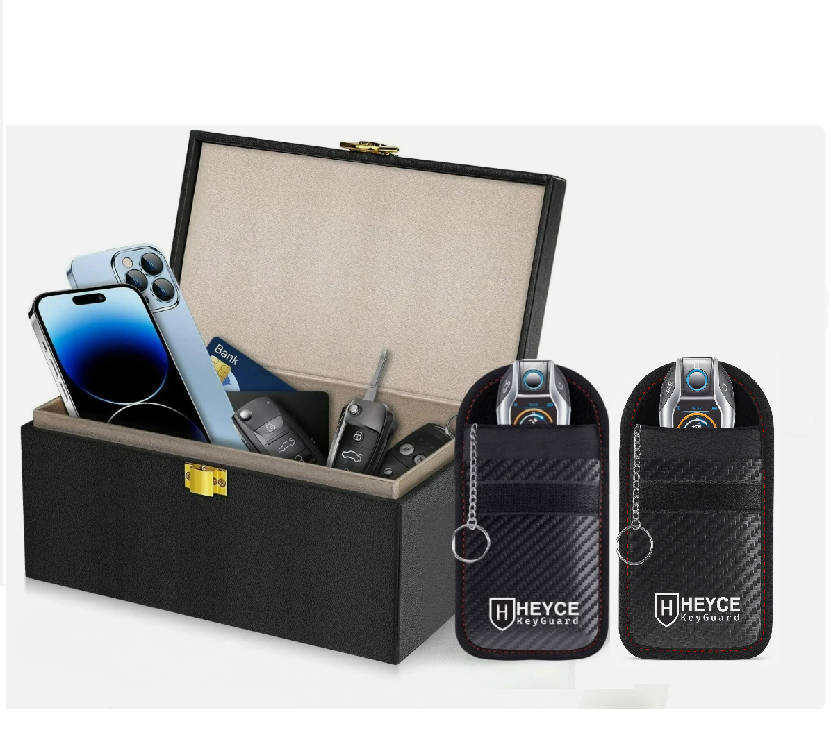 SignalSafe Signal blocking Faraday Box and Pouch in a Pack, Keyless Entry Car Key Safe Protector
