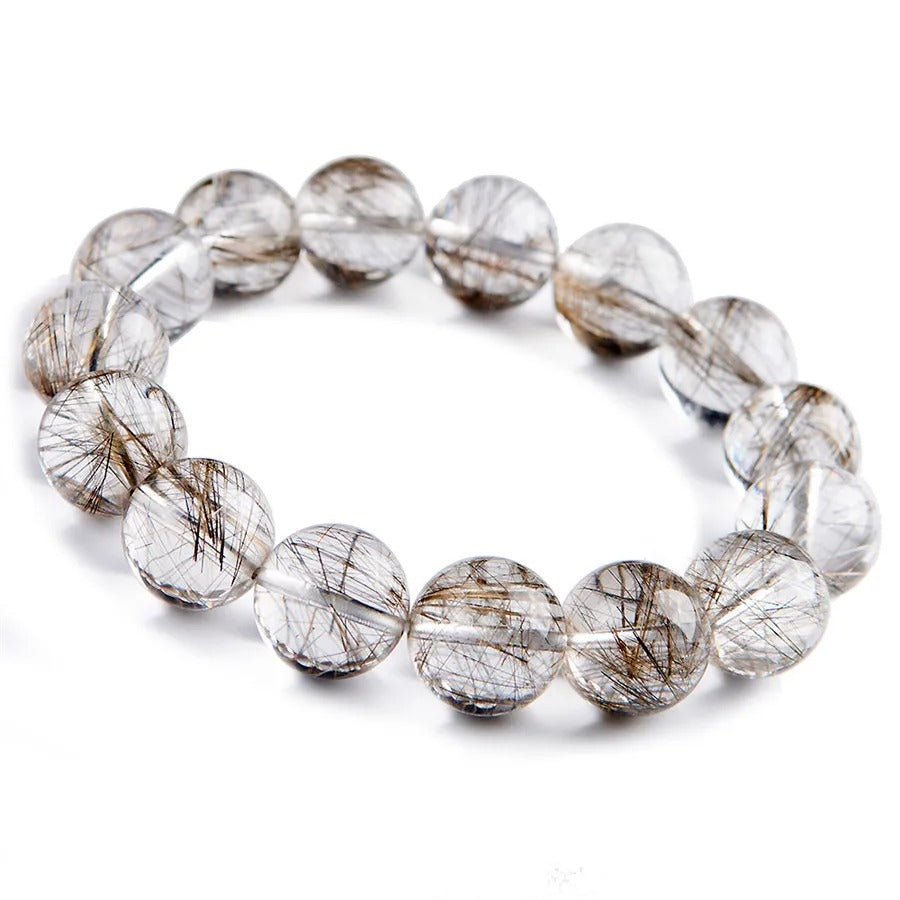 Natural Top Silver Rutilated Quartz Gemstone Bracelet, Sizes 7-17mm