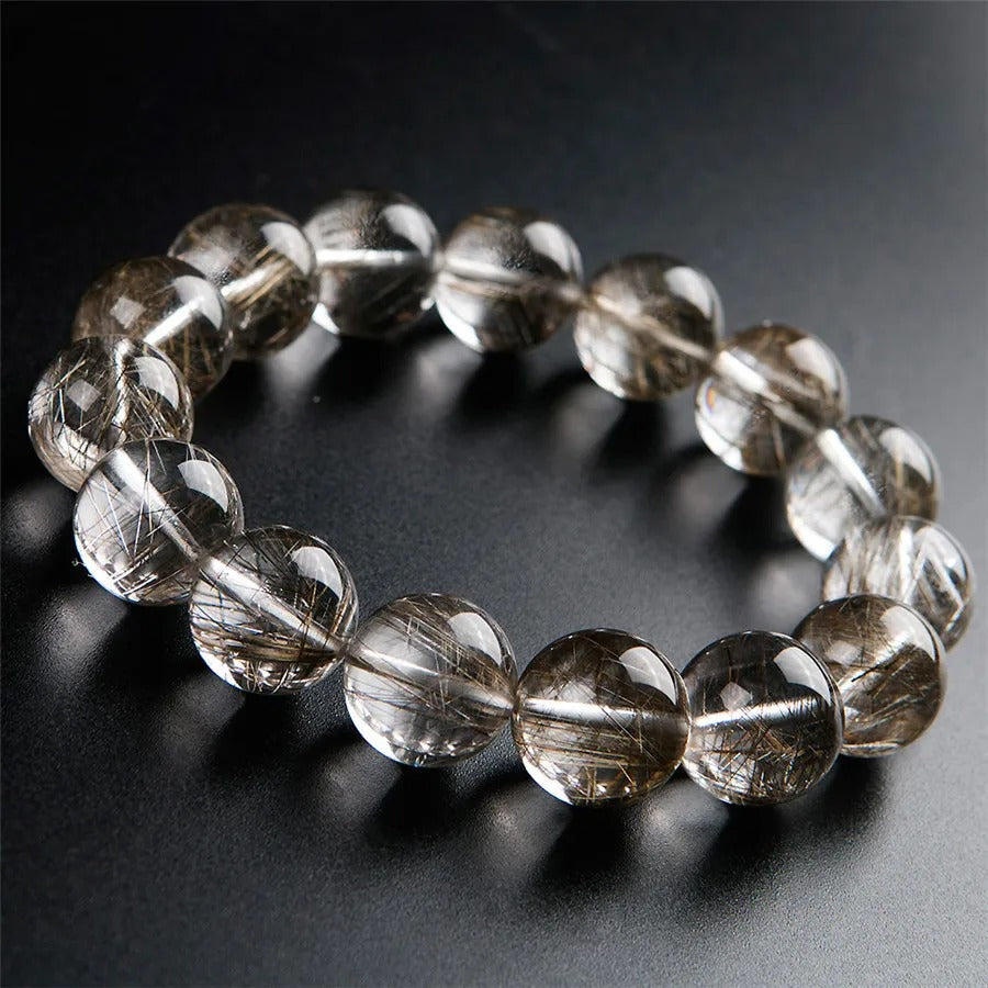 Natural Top Silver Rutilated Quartz Gemstone Bracelet, Sizes 7-17mm