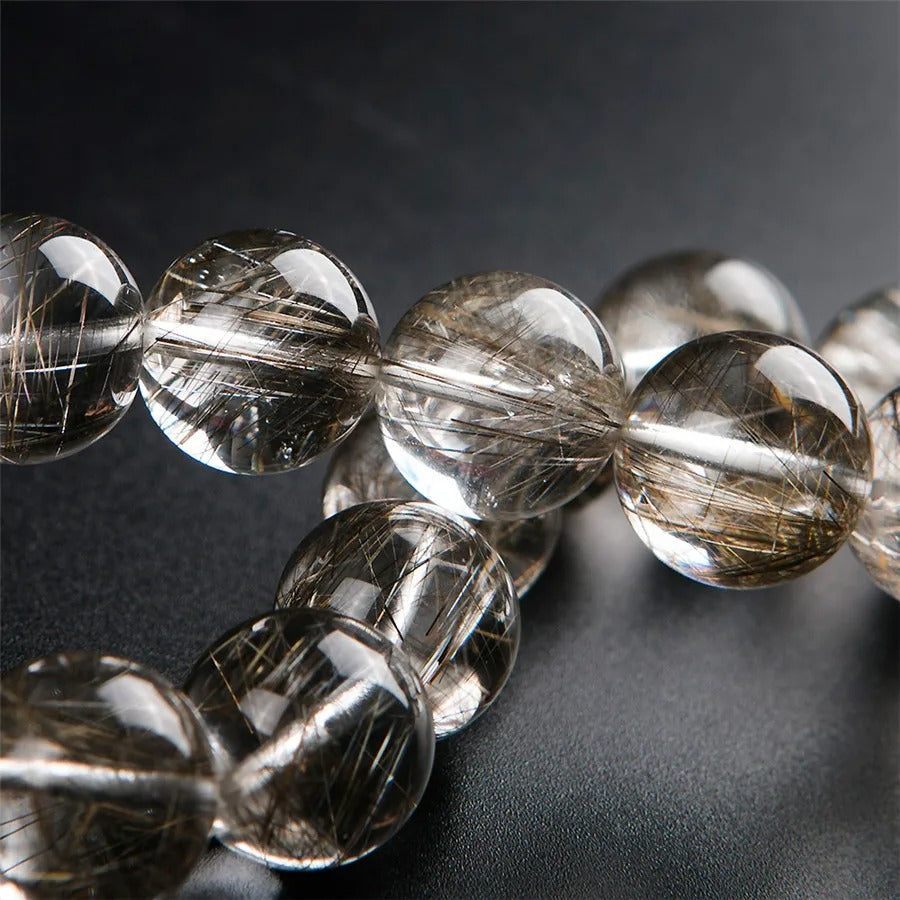 Natural Top Silver Rutilated Quartz Gemstone Bracelet, Sizes 7-17mm