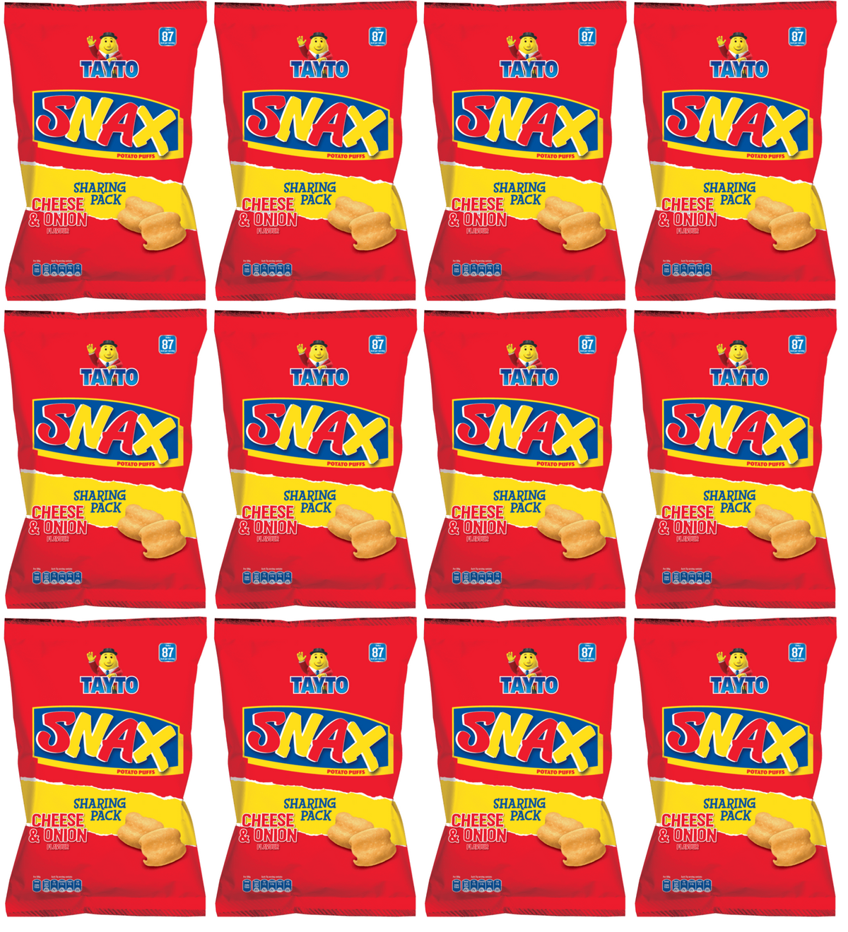 12 x Tayto Snax Potato Puffs Cheese & Onion Flavour 90G