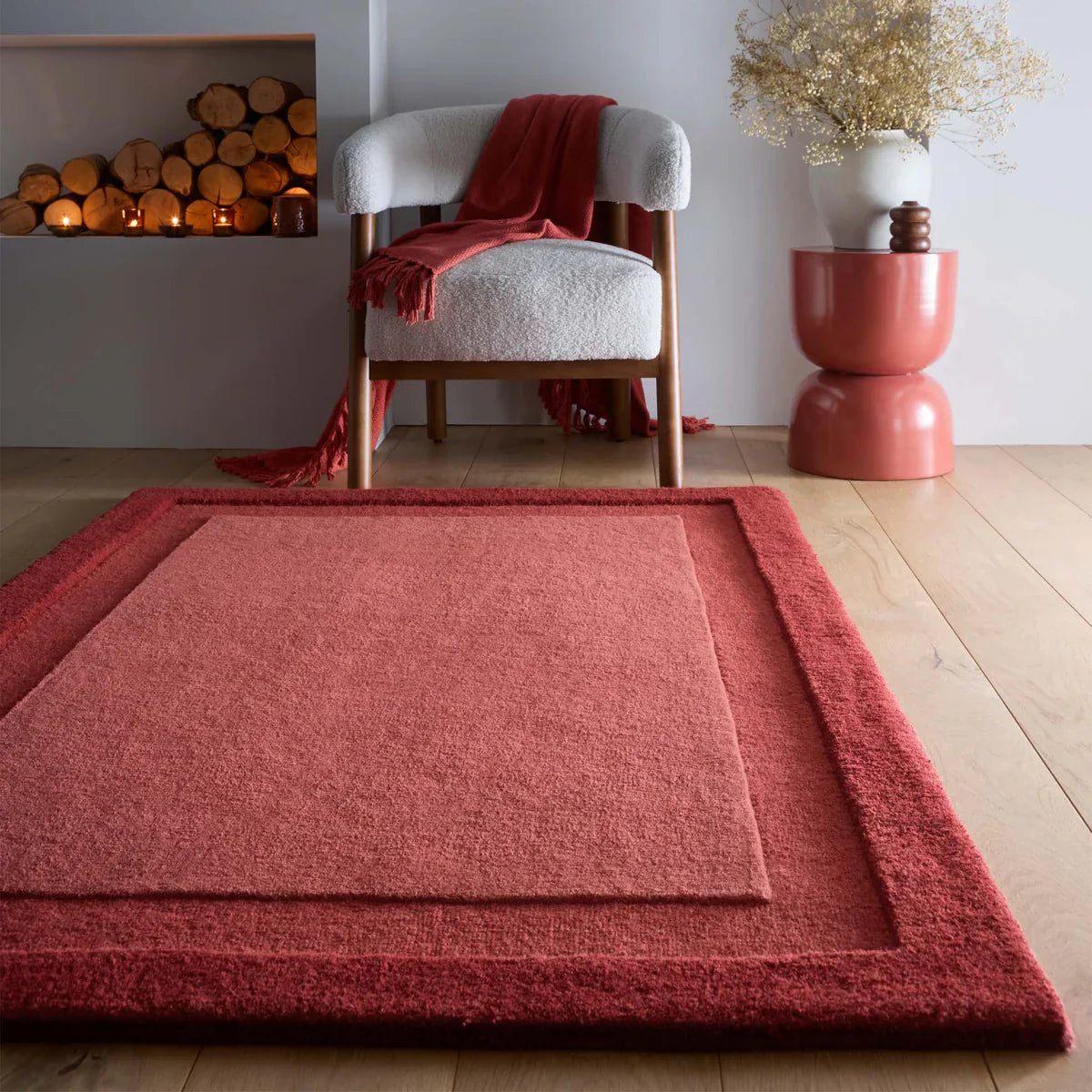 Origins Stacked Border Rug | Wine Red