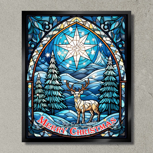 Illuminated Artwork Christmas Illustration "Stained Glass Reindeer" with Personalisation