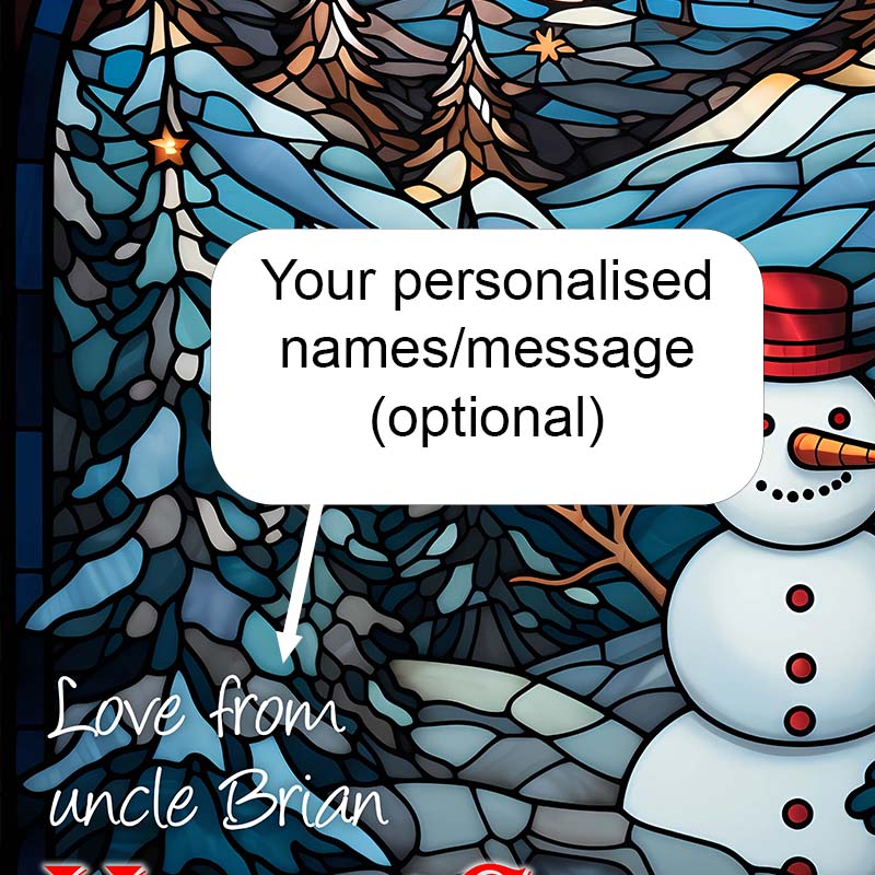 Illuminated Artwork Christmas Illustration "Stained Glass Snowman" with Personalisation