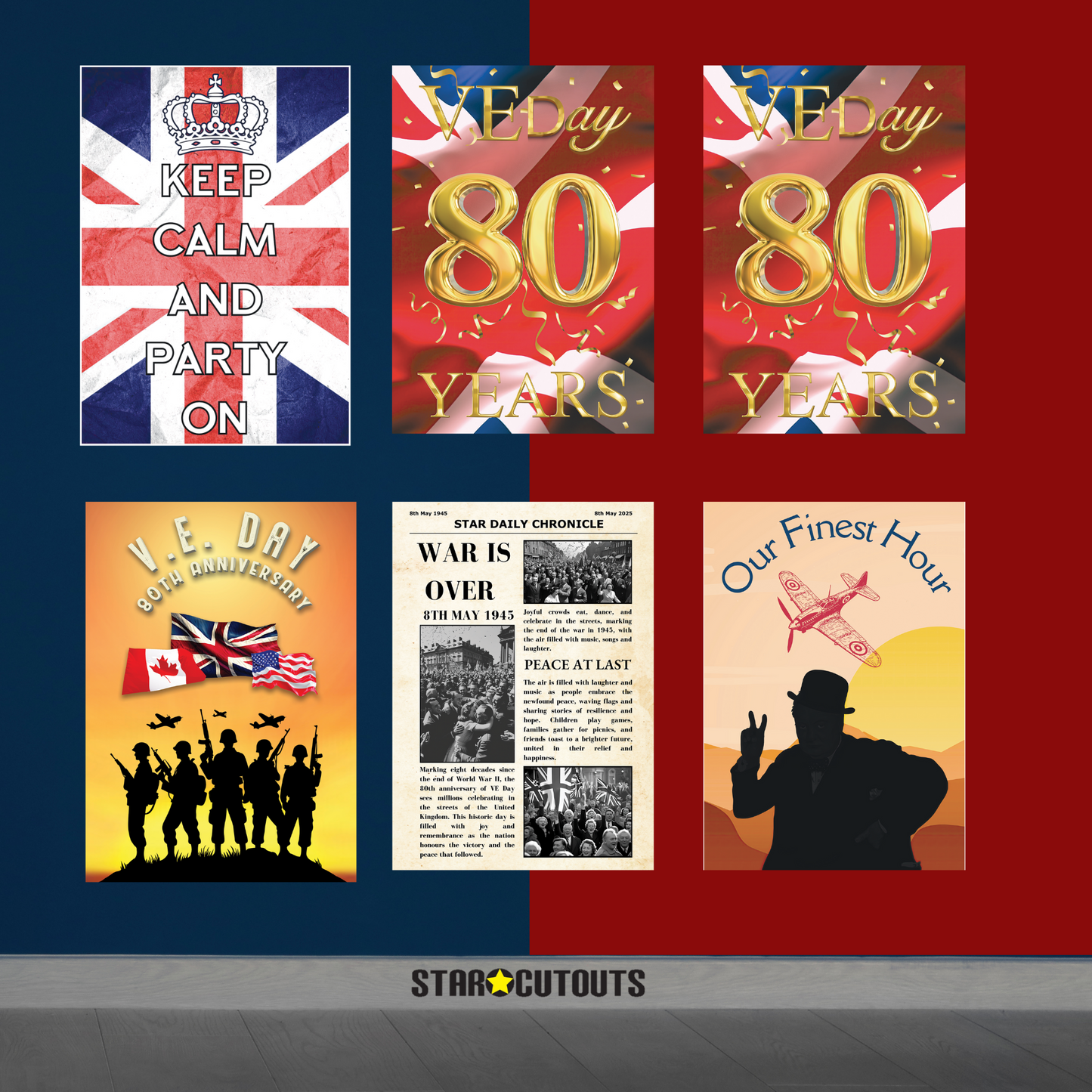 RD080 VE Day 80 Year Celebration Posters – Mixed 6 Pack Posters Height 44cm