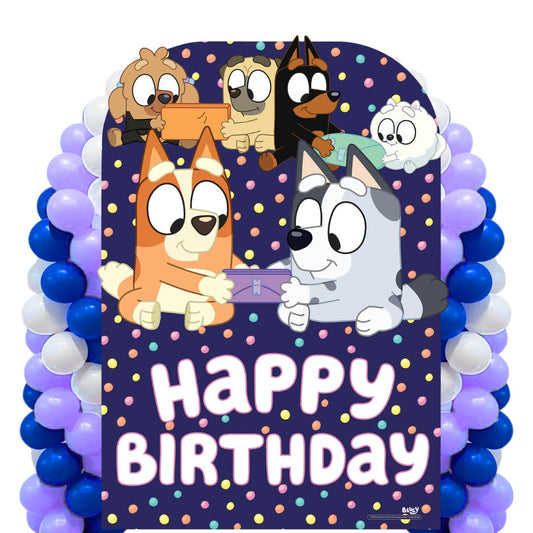 SC4571 Bluey and Friends Happy  Birthday Child Sized Backdrop Cardboard Cutout Height 132cm