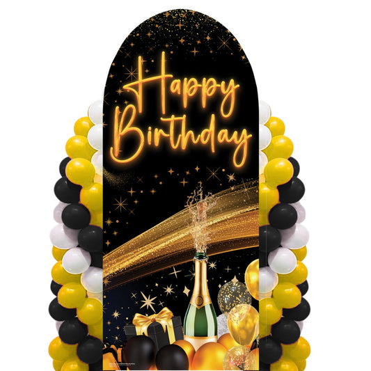SC4612 Black & Gold Birthday Backdrop Sailboard Cardboard Cutout Height 185cm