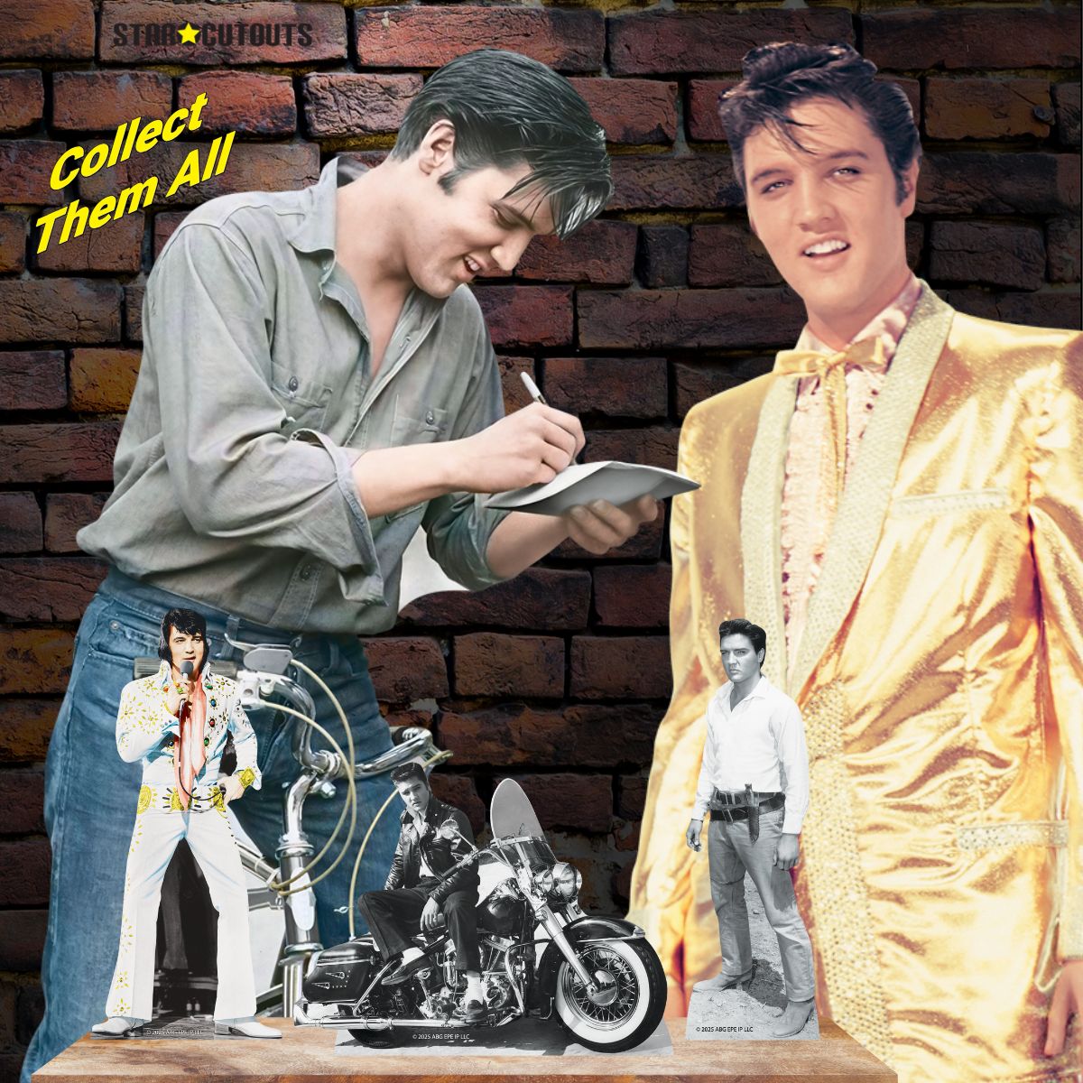 SC4835 Elvis Shelf Top Pack Cowboy, Vegas, Motorbike Cardboard Cutouts Height 30cm