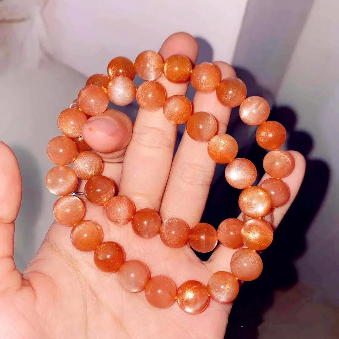Natural Orange Sunstone Gemstone Bracelet, Sizes 8-13mm