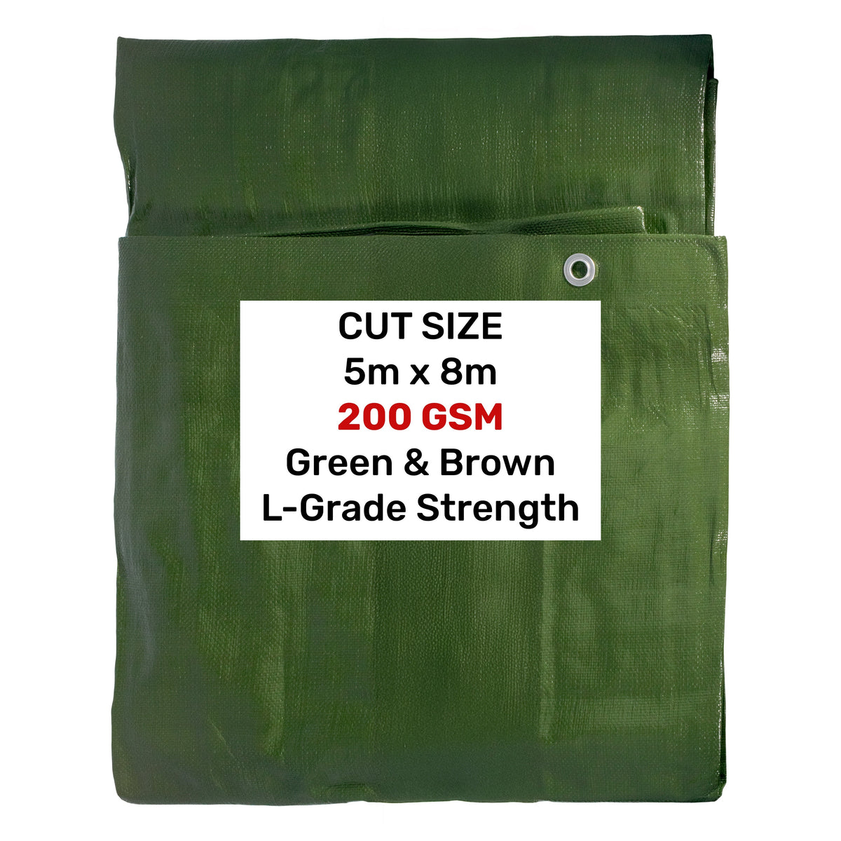 Green Brown L-Grade Tarpaulin 5m x 8m Outdoor Ground Sheet Heavy Duty Nylon Ties